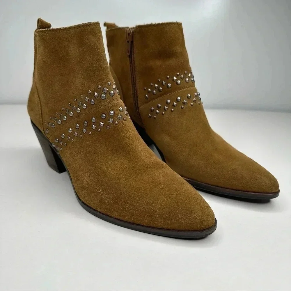 Lucky Brand Tapenade Suede Latinia  Studded Ankle Booties Size 6.5